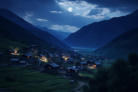 Majestic Moonlit Beauty: Exploring Ilisu Mountain Village and the Enchanting Big Caucasus Mountains in Azerbaijanの素材