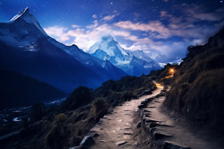 Arch of the Starry Himalayas: A Breathtaking Nighttime Landscape in Nepalの素材