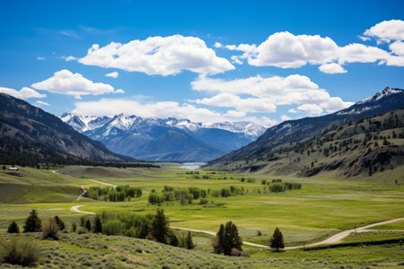 Montana's Breathtaking Valley: A Springtime Symphony of Blue Skies and Majestic Mountains