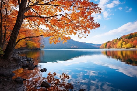 Captivating Autumn Hues: Delighting in Lake Towada's Splendor in Aomori, Japanの素材