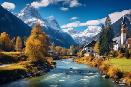 Breathtaking Autumn Splendor: The Enchanting Bavarian Alps and the Magnificent Parish Church of St. Sebastianの素材