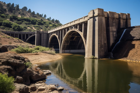 Captivating Timelessness: An Enchanting Glimpse of an Awe-inspiring, Low Water Level Arch Damの素材