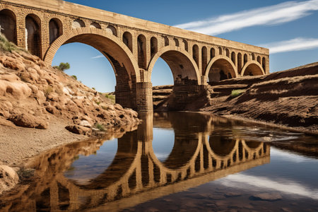 Captivating Visuals: Unveiling the Majestic Splendor of an Ancient Arch Dam with Serenely Low Water Levelsの素材