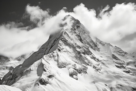 Captivating Winter Wonderland: Majestic Snow-Capped Peaks and Dynamic Skies of Mount Dombay-Ulgen in the Caucasus Mountainsの素材