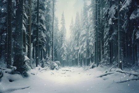 Winter Wonderland: Captivating Evergreens in a Snowy Forestの素材