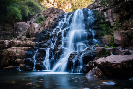 Captivating Slow Shutter Waterfall in Nelspruit: Serene Cascades Adorn Rocky South African Terrainの素材
