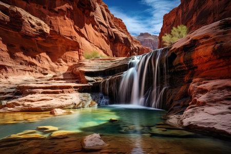 Cascading Majesty: Discovering the Breathtaking Waterfall nestled within the Canyonの素材
