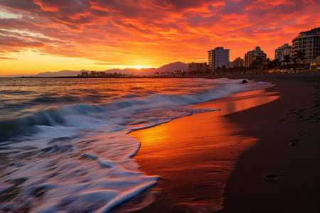 Tranquil Beauty: Captivating Beach Views and Majestic Sunsets in Tenerife, Spainの素材