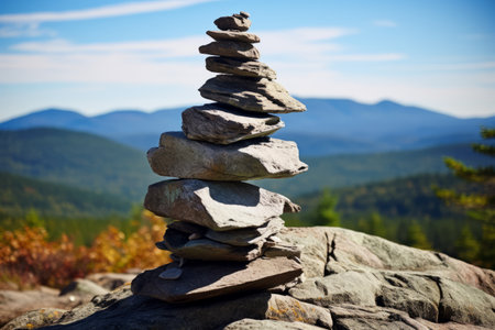 Nature's Delicate Mastery: The exquisite harmony of balanced rocks atop Green Mountainの素材