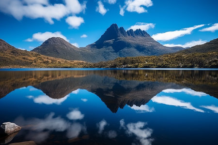 Captivating Reflections: Cradle Mountain's Majestic Clear-Day Beauty Reflected in Dove Lakeの素材