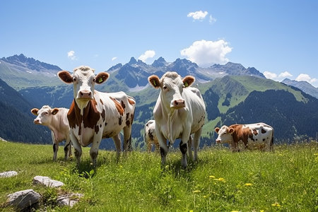 A Picturesque Sight: Free-Range Cows Grace Val Gardena in South Tyrol, Italyの素材