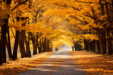 Autumn's Embrace: A Journey Along a Country Roadの素材