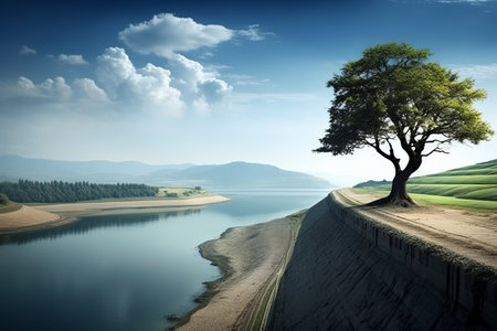 Harmonious Union of Nature and Power: Harnessing Hydropower from the Majestic Dam Reservoirの素材