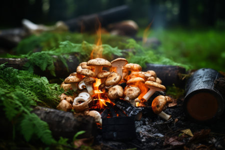 Mountain Mushroom Magic: Cooking Fresh Fungi on a Campfireの素材