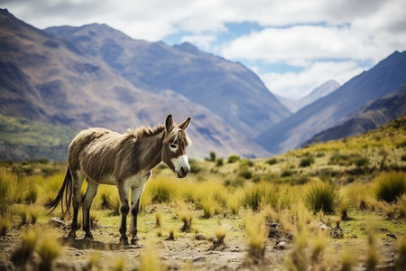 Natural Serenity: A Donkey's Grazing Journey in Peruvian Countrysideの素材