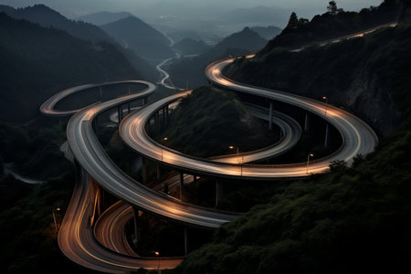 A Breathtaking View from the Peak: Observing the Expressway Flowの素材