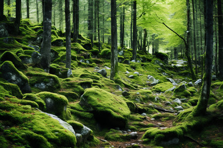 Majestic Mountain Forest: An Enchanting Abode of Mulch and Mossの素材