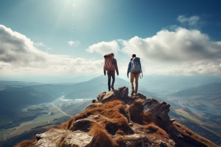 Adventurous Friends Conquer the Mountains Under the Sunの素材