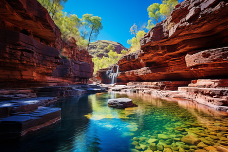 The Enchanting Fortescue Falls: Discover the Green Oasis at the Bottom of Dales Gorge in Karijini National Park, Australiaの素材