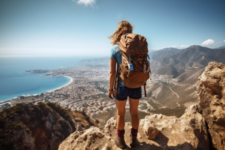 Captivated by the Heights: Inspiring Hiker Girl on Kas Mountain Top Embraces the Active Lifeの素材