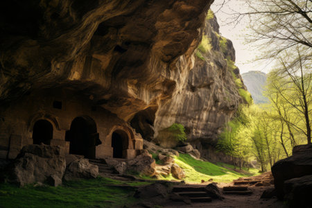 Unveiling the Mysteries: Exploring the Ancient Rock Cave Monastery of David Garedji in Georgia's Enchanting Spring Timeの素材