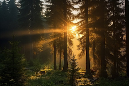 Surreal Serenity: Captivating Sunset Amidst the Enchanting Forest of Sihla, Slovakia, Europeの素材