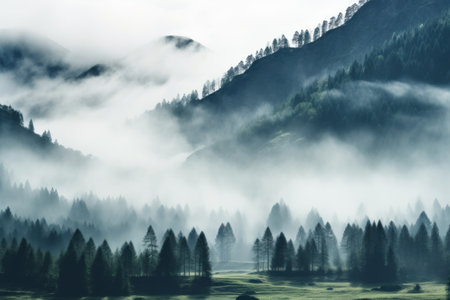 Mystical Peaks: Exploring the Enigmatic Foggy Mountainsの素材