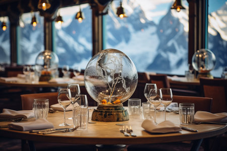 Exotic Scenery of Titlis Ice Mountain: A Captivating Table Decoration Inside a Swiss Restaurantの素材