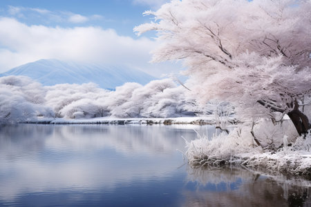 Wonders of Winter: Captivating Views of Lake Shoji, Japanの素材