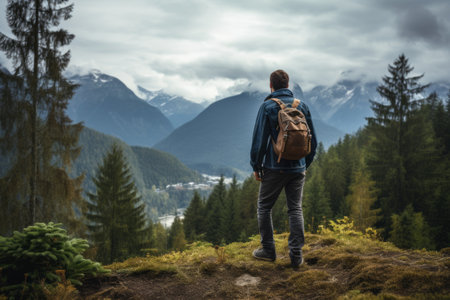 Embracing the Peaks: A Young Man's Passion for Hiking Unleashed in the Mountainsの素材