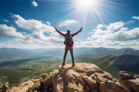Embracing the Summit: A Hiker's Blissful Day Atop the Rockの素材