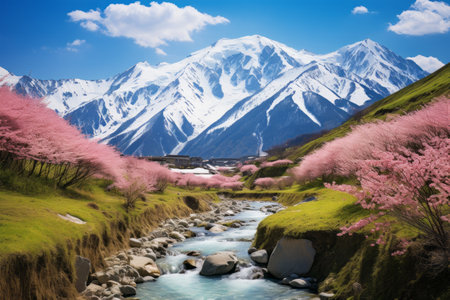 Breathtaking Beauty: Exploring the Serene Japanese Alps in Springの素材