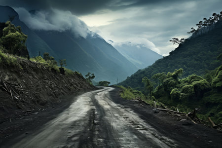 Journeying Through Nature's Untamed Path: Exploring the Enigmatic Mountain Scenery along the Serpentine Trailの素材