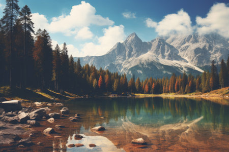 Captivating Nostalgia: A Mountain Lake Journey in Vintage Huesの素材