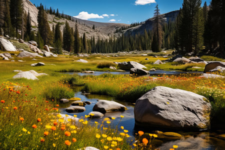 The Breathtaking Palette of Nature: Exploring the Vibrant Beauty of Meadow, Trees, and Rocksの素材