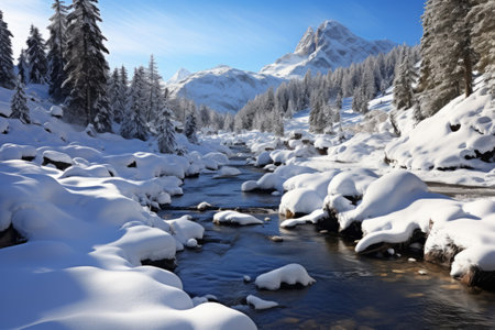Winter Wonderland: Majestic Snow-Covered Trees and Mountains in Berwang, Tyrol, Austriaの素材