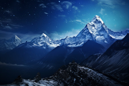 Night Glow: Majestic Himalayan Landscape under Starry Skies in Nepal's Everest Regionの素材