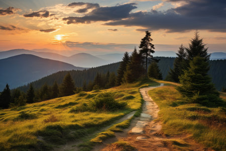 Journey Towards Serenity: Exploring the Majestic Ukrainian Carpathians at Sunsetの素材