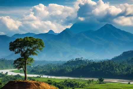 Captivating Landscape: Majestic Clouds Over Luang Prabang's Mountain and Forestの素材