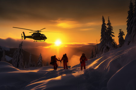 Sunset Rescue: Helicopter Mission on Seymour Mountain, North Vancouverの素材