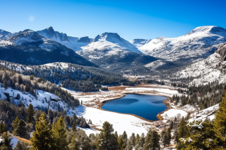 The Majestic Winter Wonderland: A Panoramic View of the Snow-Covered Rocky Mountains in Rocky Mountain National Parkの素材