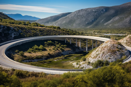 Breathtaking Capture: Maslenica Bridge - A Majestic Highway Wonder Under Velebit Mountain in Dalmatia, Croatiaの素材