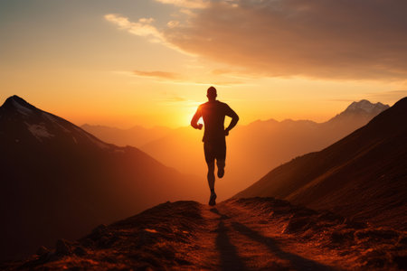 Conquering the Peaks: A Trailblazing Athlete's Journey to Fitness in the Majestic Mountain Sunsetの素材