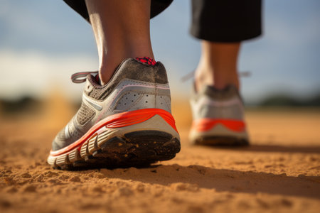 Stepping into Action: A Close-up Peek at a Man's Sports Shoe in Motionの素材