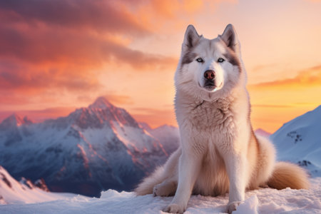 Captivating Majesty: A Stunning Siberian Husky Embracing Freedom in the Snowy Winter Landscapeの素材