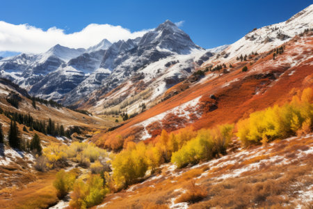 Enchanting Autumn Colors Frame the Majestic Mont Ogden at Snow Basin in Utahの素材
