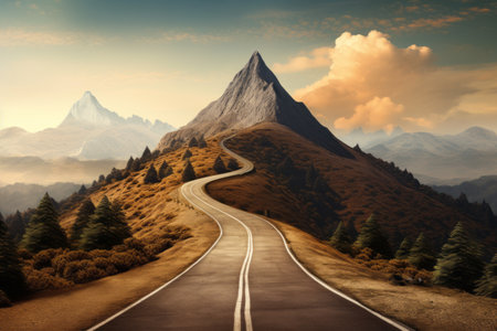 Reaching New Heights: Exploring the Majestic Mountain Peaks on the Roadの素材
