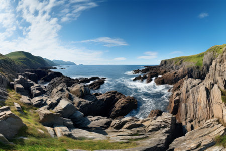 Summer Serenity: The Majestic Rocky Hilly Coast of Kerry along the Atlantic Oceanの素材