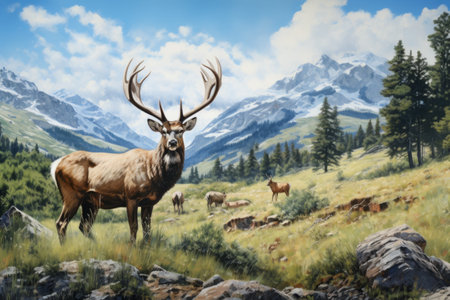 Graceful Encounters: Big Horned Sheep and Majestic Elk Roaming the Rocky Mountains of Coloradoの素材