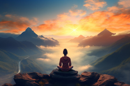 Finding Serenity: Yoga and Meditation amidst a Majestic Mountain Rangeの素材